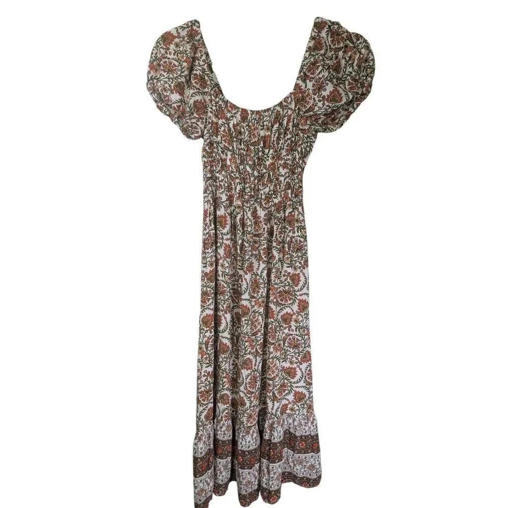 No Comment Floral Smocked Puff Sleeve Maxi Dress L